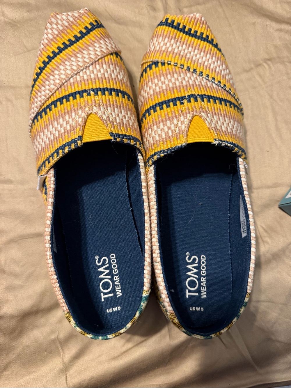 Toms Yellow & Navy Striped Woven Slip-On Flats